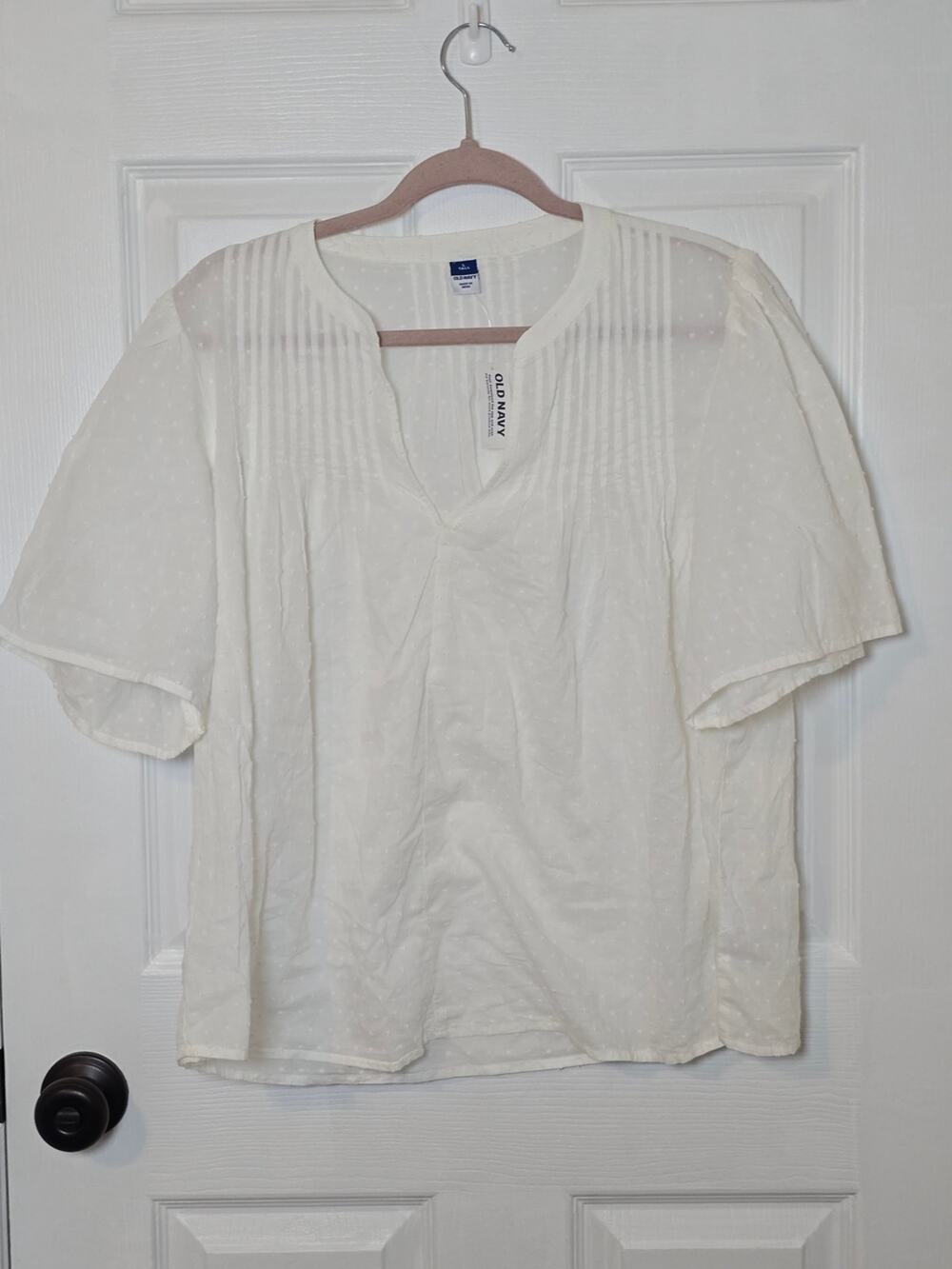 Old Navy White Swiss Dot Pintuck Blouse NWT Large Tall Boho Cottagecore Top